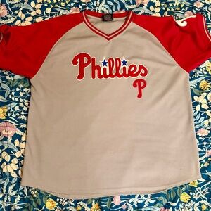 Stitches Red and Gray Phillies Script Jersey